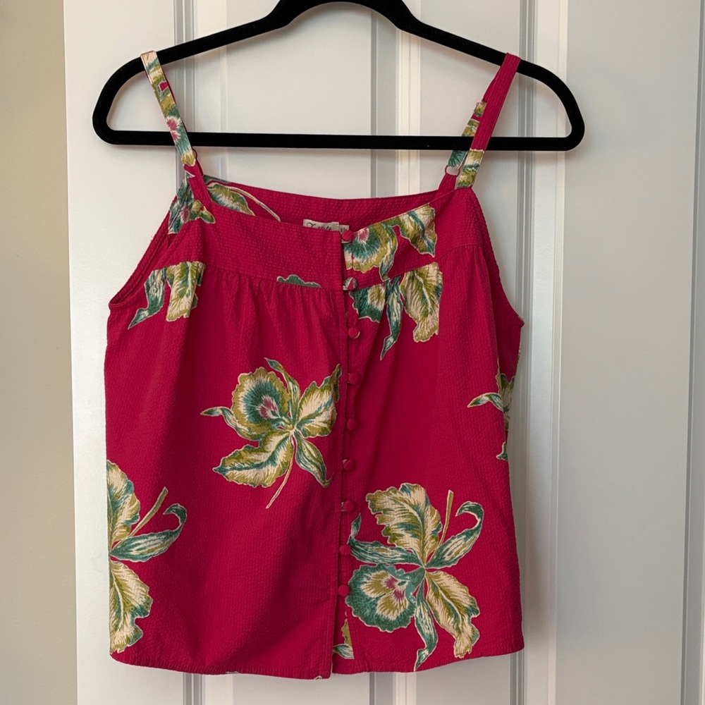 Faherty Red Floral Button-Up Top